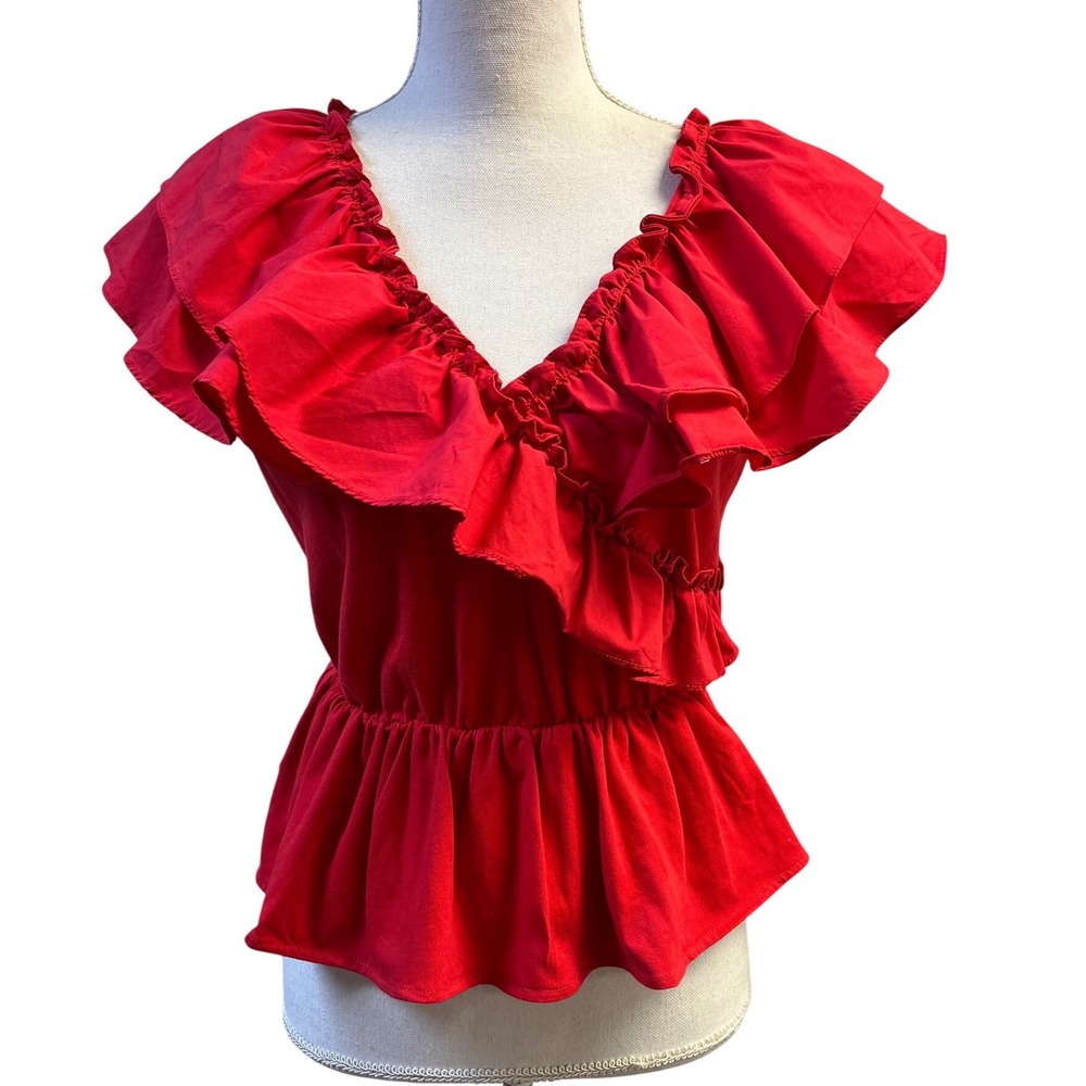 Strut & Bolt Peasant Top M Ruffle Romantic Feminine Flamenco Red Hot Date Night